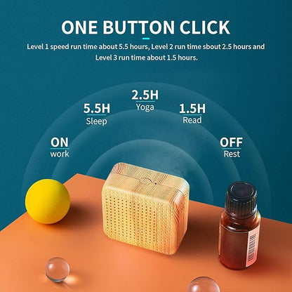 Weljoy Wood Grain Portable Diffuser for Essential Oils – Car or Travel, Mini Size, Quiet, Waterless, Re-Chargeable Battery or USB (Dark Brown)