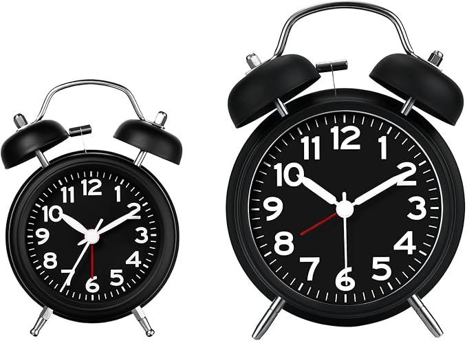 AKCISOT Loud Alarm Clock for Heavy Deep Sleepers,3 Inches Analog Metal Twin Bell Clocks Battery Operated with Backlight for Bedroom Bseide, Old Fashioned for Desk Home Decoration (Black)
