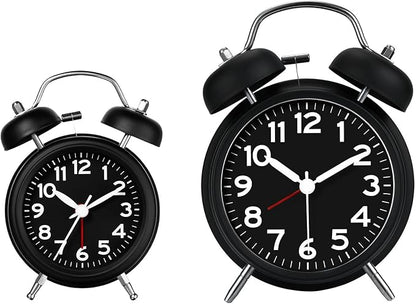 AKCISOT Loud Alarm Clock for Heavy Deep Sleepers, 4.5 Inches Analog Metal Twin Bell Clocks Battery Operated with Backlight for Bedroom Bseide, Old Fashioned for Desk Home Decoration (Black)