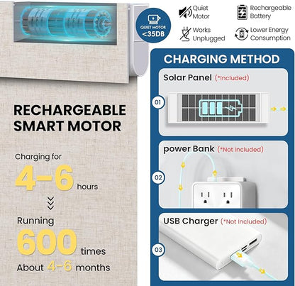 No Drill Motorized Blinds with Remote, Blackout Automatic Blinds with Solar Panel, Cordless Smart Electric Roller Shades for Windows, Beige, 34 x 72