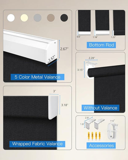 Motorized Roller Shade with Remote Control, Blackout Electric Shade for Windows Compatible with Alexa Google via Hub, Rechargeable Smart Window Blind Customized Size (Fabric Black)