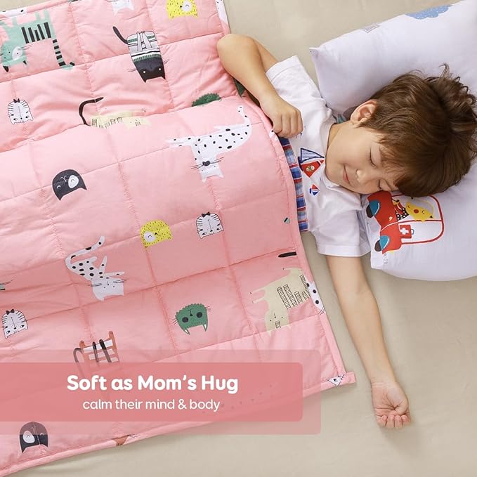 Sivio Weighted Blanket - 100% Cotton Weighted Blanket 5 lbs 36 x 48 inches, Washable Breathable Soft Heavy Blanket for Calm Sleeping for Home and School Nap, Pink Cat