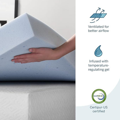 LUCID 4 Inch Gel Memory Foam Mattress Topper-Ventilated Design-Ultra Plush-Twin XL