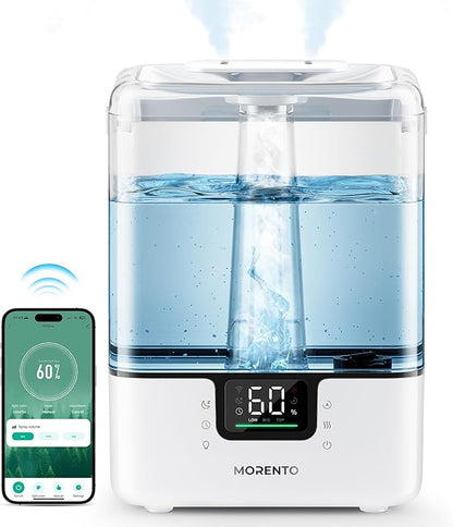 Smart Humidifiers for Bedroom Large Room Home, 6L Cool Mist Top Fill Humidifier with Essential Oil Diffuser, Smart App & Voice Control, for Nursery & Plants, White, 1 Pack + 7 Color NightLight