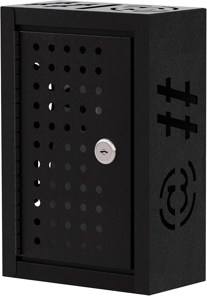 OSKIE Phone Downtime Box - Lockable Smartphone Storage for Home & Office, Key Lock Secure Metal Organize, Wall Mountable, 8.25” x 5.5” x 2.5” (Black)
