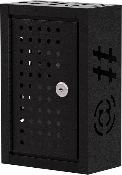 OSKIE Phone Downtime Box - Lockable Smartphone Storage for Home & Office, Key Lock Secure Metal Organize, Wall Mountable, 8.25” x 5.5” x 2.5” (Black)