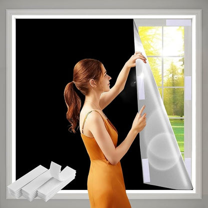 100% Blackout Curtains for Bedroom 57x118 inch,Removable Cuttable No Drill Blackout Shades,Portable Temporary Black Out Window Cover,Black Out Blinds for Nursery,Dorm,Travel,RV or Renter Use