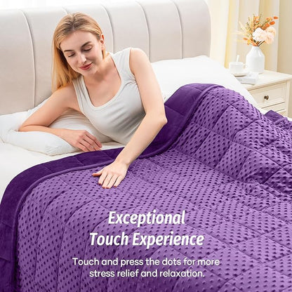 Wemore Minky Dot Weighted Blanket for Adults Queen Size 20 lbs, Soft Heavy Blanket for Stress Relief and Sleep Promotion, Breathable Blanket for All-Season with Glass Beads, Purple 60 x 80 inches