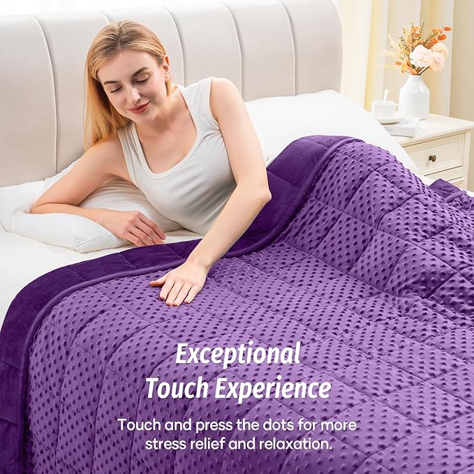 Wemore Minky Dot Weighted Blanket for Adults King Size 15 lbs, Soft Cozy Heavy Blanket for Bed and Couch, Breathable Blanket for All-Season with Glass Beads, Purple 80 x 87 inches