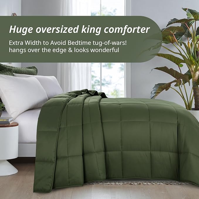 HOMBYS Oversized King Comforter 128x120, Lightweight Quilted Down Alternative Duvet Insert for All Season,Olive Green,8 Corner Tabs