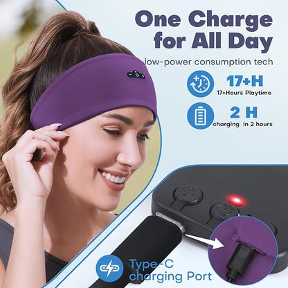 Sleep Headphones Bluetooth Headband for Side Sleeper, 17 Hours Playtime Headband Headphones with HD Stereo Speakers for Workout,Running,Yoga, Ideal Gifts for Men, Women, Teens