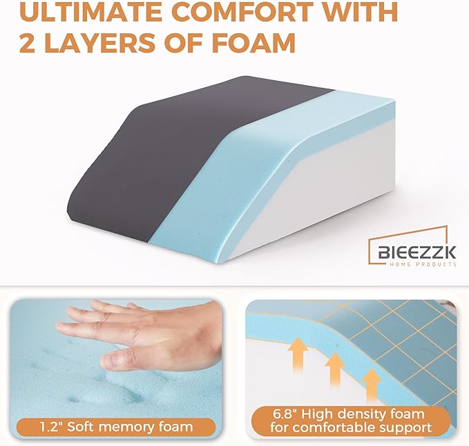 Leg Pillow Elevation Blood Circulation, Leg Elevating Pillows for After Surgery, Sleeping, Memory Foam Wedge Pillow for Legs Swelling, Foot Knee Pillow for Back Pain, 23.6×16.8×8in Velvet Grey