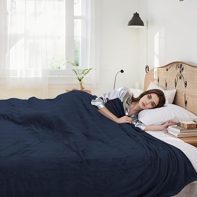 Electric Heated Blanket 50"x60" Throw Size Flannel Heated Blanket, Cozy & Warm for All Night, 5 Heat Settings & 3 Hours Auto Off, Machine Washable, Dark Blue