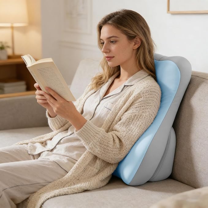 Ergonomic Reading & Back Pillow with S-Curve Design | Adjustable Memory Foam Support for Bed, Sofa & Floor | Ideal for Reading, Nursing, Meditation & headboard Pillow (Blue) (Blue)