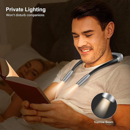 Gritin LED Neck Reading Light,Book Light for Reading in Bed-Eye Caring 3 Colors, Dimmable Brightness, Bendable Arms, 80+Hrs Runtime, Neck Round Design, Lightweight for Crafting, Knitting-Gray