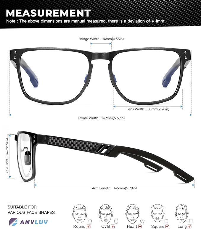 Blue Light Glasses Men Premium Mens Gaming Computer Glasses Clear Lens with Al-Mg Frame Anti Blue Ray Screen Blocker