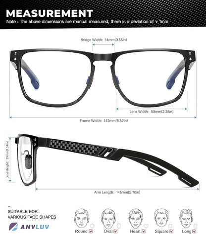 Blue Light Glasses Men Premium Mens Gaming Computer Glasses Clear Lens with Al-Mg Frame Anti Blue Ray Screen Blocker