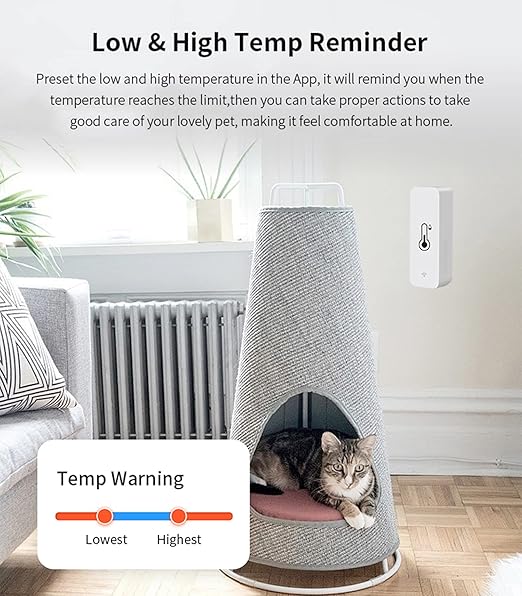 2 Pack WiFi Temperature Humidity Sensor: Wireless Temperature Humidity Monitor with App Alert, Free Data Storage Export, Smart Indoor Thermometer Hygrometer Compatible with Alexa Google Assistant