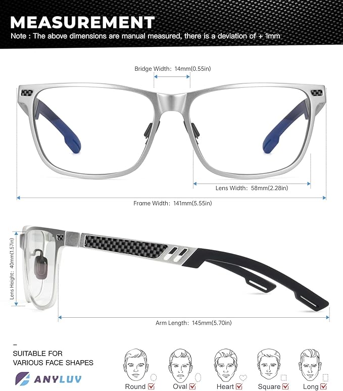 Blue Light Glasses Men Premium Mens Gaming Computer Glasses Clear Lens with Al-Mg Frame Anti Blue Ray Screen Blocker