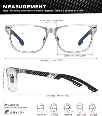 Blue Light Glasses Men Premium Mens Gaming Computer Glasses Clear Lens with Al-Mg Frame Anti Blue Ray Screen Blocker