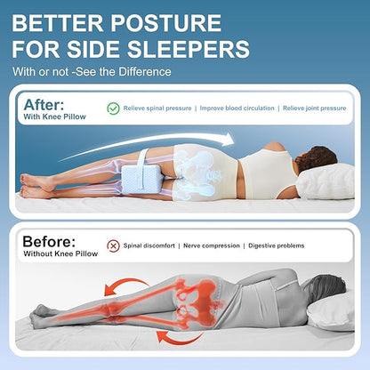 Knee Pillow for Side Sleepers-Memory Foam Leg Pillow for Between Legs-Sciatica,Hip&Back Pain Relief,Spinal Alignment Leg Cushion,Arctic White