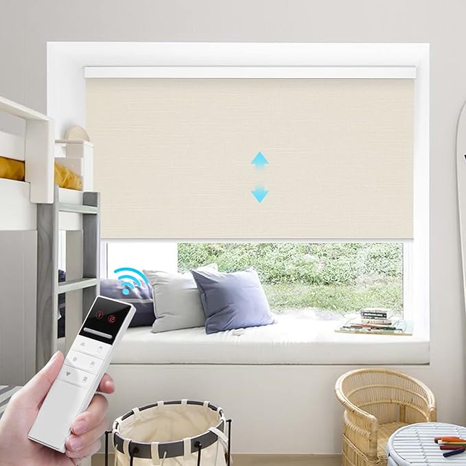 ZSTARR Motorized Blackout Window Blinds Remote Control Automated Window Blinds Rechargeable Roller Shades Blinds with Valance,Customized Size (Beige)