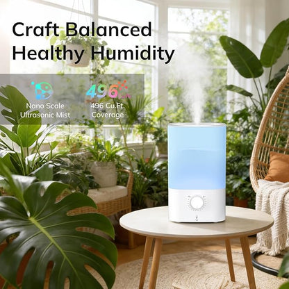 ZAFRO 3.2L Cool Mist Humidifier for Bedroom, 360° Adjustable Nozzle & 7 Color LED Night Light, Top Fill Design & Multiple Mist Levels, 24 dB Quiet Ultrasonic Comfort Humidifiers, White