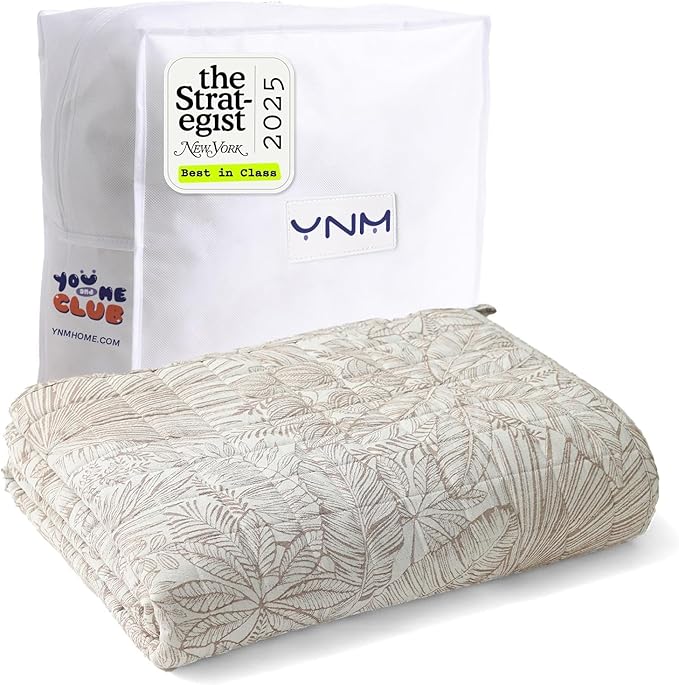 YnM 20lbs Weighted Blanket for Adults, Linen Heavy Bed Throw Blanket with Cooling Glass Beads for All Season Use, Ideal for ~190lbs (60x80 Inches, Queen, Palm Tree)