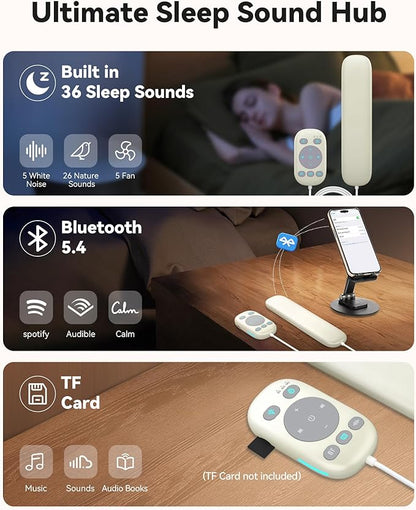 Pillow Speakers, Bone Conduction Sleep Headphones with Wired Remote, Bluetooth 5.4 for Podcasts, Audiobooks, 36 Built-in Sleep Sounds White Noise Machine for Adults, Kids, Side Sleepers