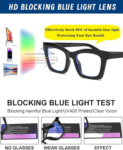 Hubeye Oprah Style Reading Glasses for Women Men Blue Light Blocking Computer Square Readers with Spring Hinge