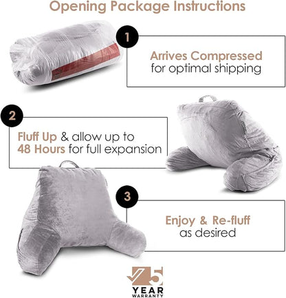 Nestl Reading Pillow for Kids & Teens with Shredded Memory Foam, Backrest Pillows for Reading, Watching, and Gaming, Use on The Couch, Bed, or Floor, Adjustable Support, Washable Cover Grey Lavender