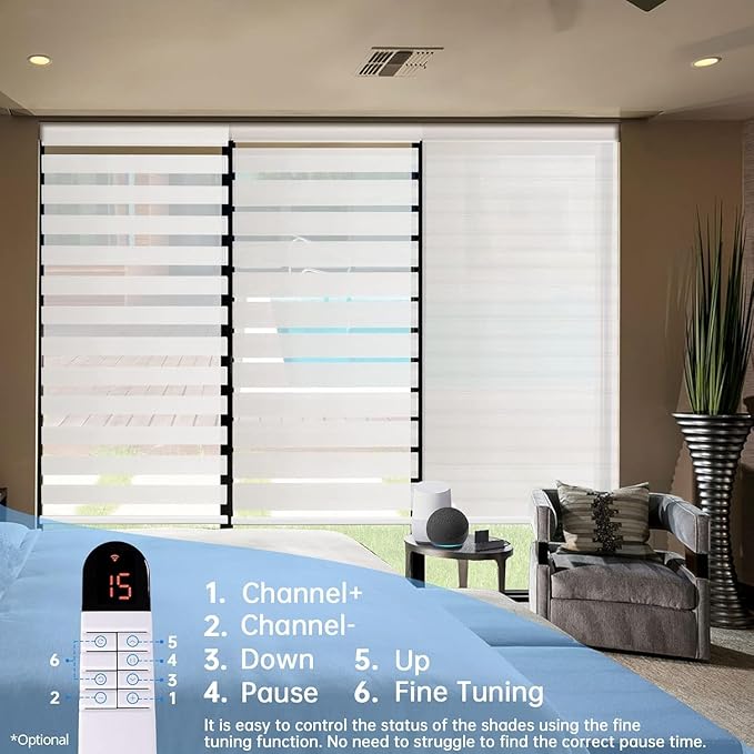 Motorized Zebra Blinds with Remote, Smart Dual Layer Automatic Shades with Privacy Light Control, Cordless Electric Blackout Blind for Indoor Windows, Custom Size