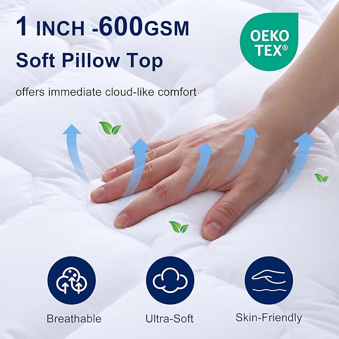 XWZO King Size Memory Foam Mattress Topper Dual Layer 3 Inch,2 Inch Cooling Gel Memory Foam Mattress Topper and 1 Inch Pillow Top Pad for Back Pain Relief