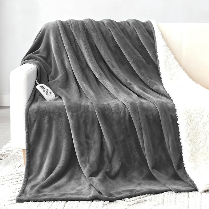Heated Blanket Electric Blanket Queen Size 84"x90" Fast Heating Electric Blanket with Dual Control 10 Heat Levels & 10 Hours Auto-Off Overheat Protection Cozy Soft Flannel Heated Throw Blanket
