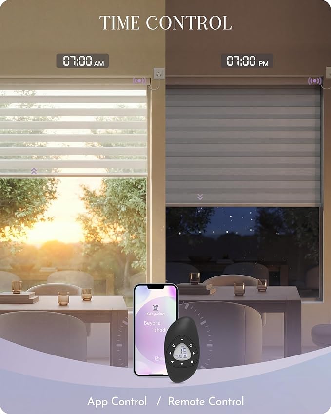 Graywind Motorized Blinds with Remote, Smart Zebra Shades for Windows, Hardwired Roller Blinds Compatible with Apple Homekit, Alexa, Google Home, Custom Size, Gradient Grey Silver