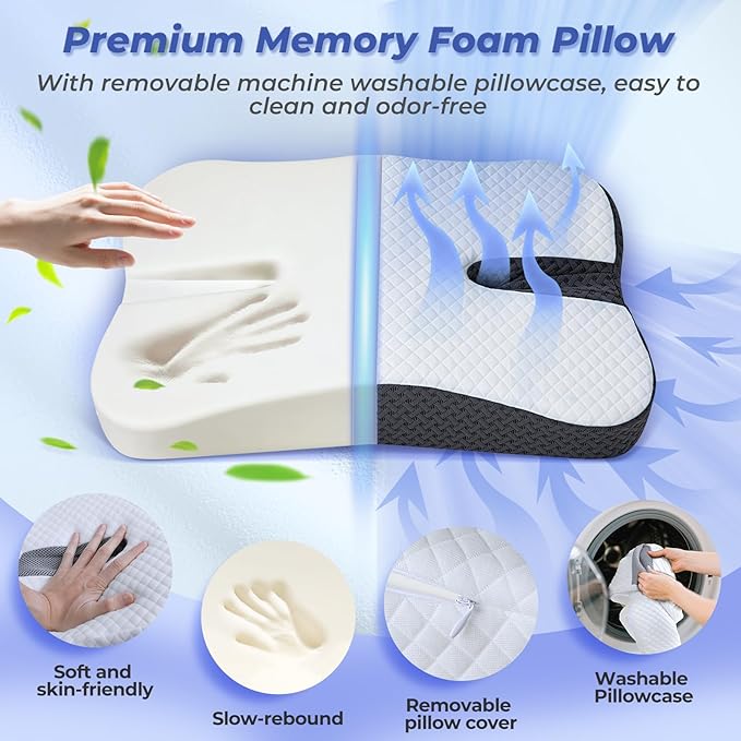 Anti-Snore Pillow for Side Sleepers, Snoring Pillows for Men & Women, Memory Foam Pillow for Snoring Relief, Multifunctional Ergonomic Design for Side Sleeper - Dark Grey
