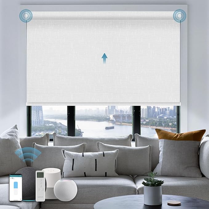 Motorized Blind,Work with Homekit Thread-Enabled, 100% Blackout Smart Shades with Remote Control, Electric Roller Shade, Custom Size,Classic White