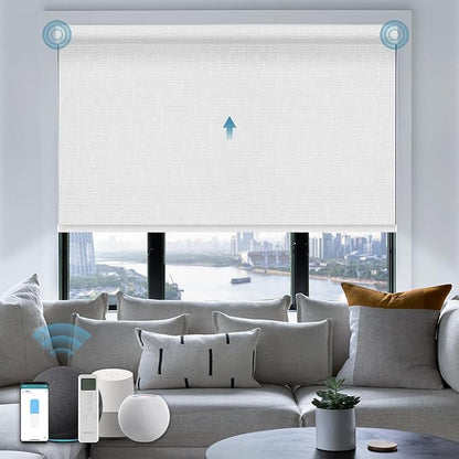 Motorized Blind,Work with Homekit Thread-Enabled, 100% Blackout Smart Shades with Remote Control, Electric Roller Shade, Custom Size,Classic White