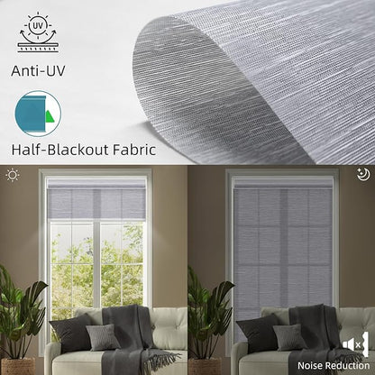 SmartWings Motorized Light Filtering Shades, 70% Blackout, Custom Size, Rechargeable Battery, Works with Matter/Apple HomeKit, Alexa, Thread/Zigbee, Remote Optional, 70% Essential Grey
