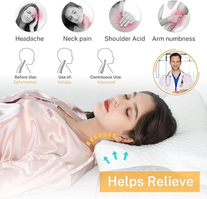 Misiki Contour Memory Foam Pillow, Cervical Pillow for Neck Pain Relief, Ergonomic Pillow for Sleeping, Orthopedic Neck Pillow with Washable Cover, Bed Pillows for Side, Back, Stomach Sleepers
