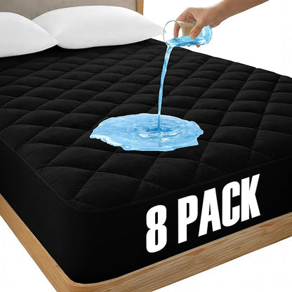 LUX Décor Twin XL Mattress Pad - 8 Pack - Quilted Elastic Fitted Mattress Cover Protector Upto 16 Inches Deep Pocket - Soft Breathable Noiseless Mattress Topper (Black “39 X 80”)