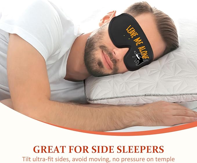 Funny 3D Zero Pressure Sleep Eye Mask for Men Women Side Sleeper, Adjustable Blackout Soft Breathable Eye Masks for Travel Nap Night Sleep, Humorous Gift Stocking Stuffers (Leave ME Alone)