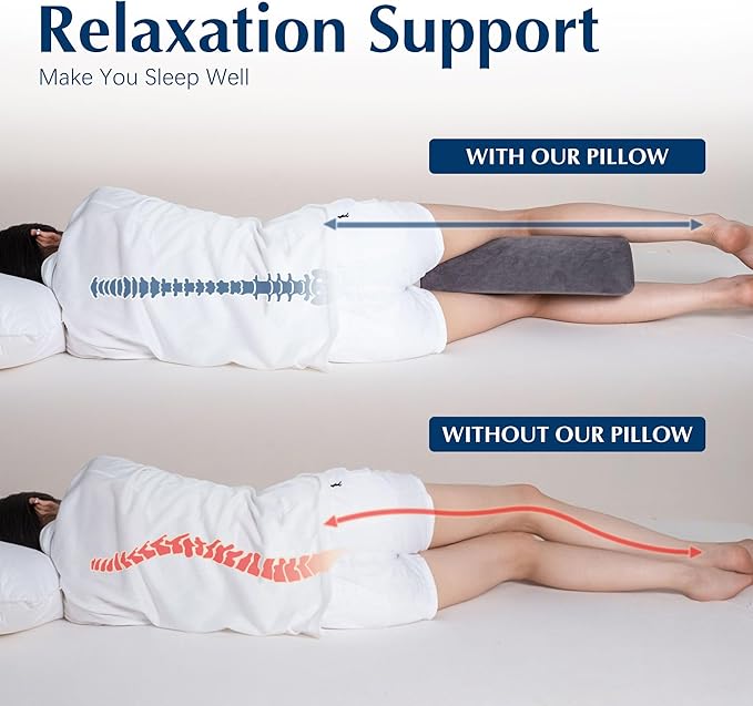 Knee Pillow for Back Sleeping, Pain Relief Memory Foam Bolster for Legs, Under Knee & Bed, Roll Round Support Wedge, Half Moon Pillow Ideal for Massage Table, Grey