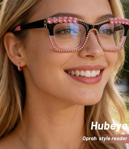 Hubeye Oprah Style Reading Glasses for Women Men Blue Light Blocking Computer Square Readers with Spring Hinge