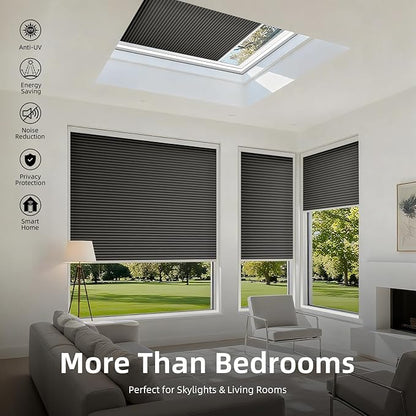 ZSTARR Motorized Skylight Shades Blackout Cellular Honeycomb Electric Blinds with Solar Panel Cordless Rechargeable with Remote for Roof and Slanted Windows Custom Size (LF Charcoal)