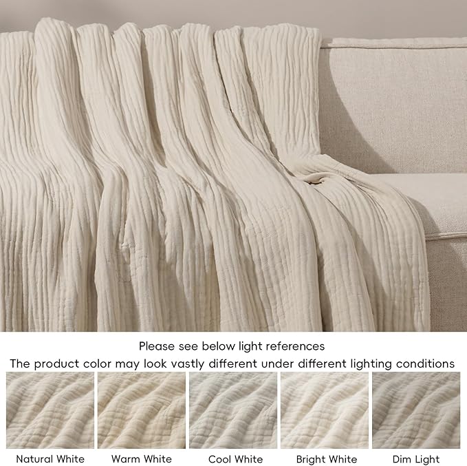 PHF Cooling Muslin Blanket Twin Size 60"x80", 6-Layer Lightweight Gauze Blanket Made from 35% Rayon Derived from Bamboo & 65% Cotton, Breathable & Ultra Soft Cozy for Hot Sleepers, French Oak