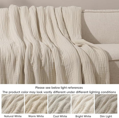 PHF Cooling Muslin Blanket Twin Size 60"x80", 6-Layer Lightweight Gauze Blanket Made from 35% Rayon Derived from Bamboo & 65% Cotton, Breathable & Ultra Soft Cozy for Hot Sleepers, French Oak