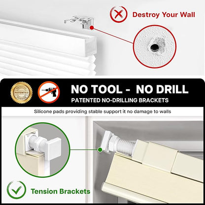LazBlinds Cordless Cellular Shades, No Tools No Drill Light Filtering Honeycomb Shades Pleated Blinds for Windows, 43.5'' W x 48'' H, Cream