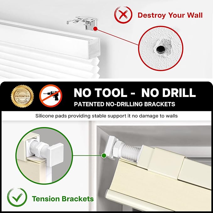 LazBlinds Cordless Cellular Shades, No Tools No Drill Light Filtering Honeycomb Shades Pleated Blinds for Windows, 27'' W x 48'' H, Cream