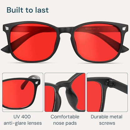 Gaoye Black with Red Lenses Blue Light Glasses for Computer & Gaming - Anti UV Ray Lenses, Scratch-Resistant & Comfort Fit
